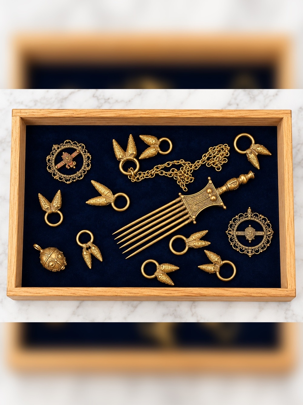 Antique Brass African Heirloom Collection & Framed Display Box